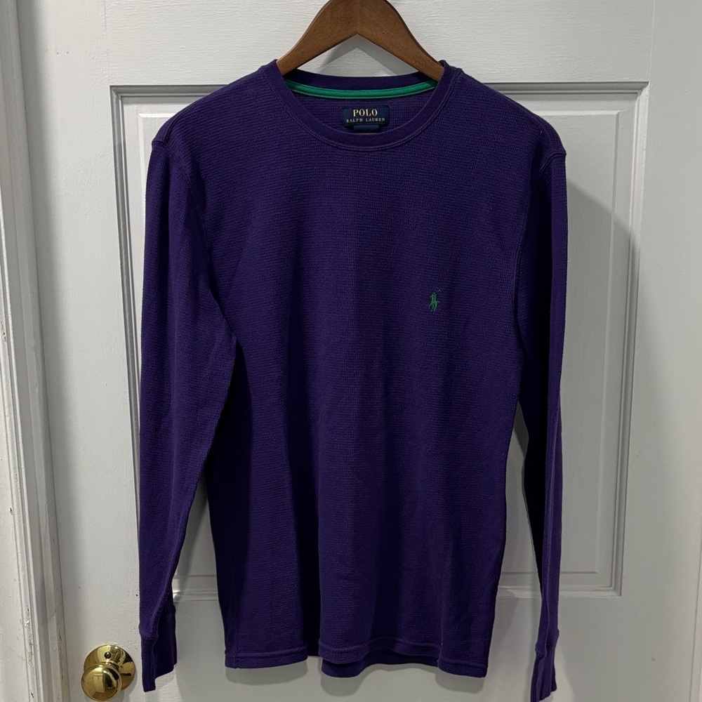 Polo Ralph Lauren Long Sleeve Thermal Henley Shirt Size M Purple with Green Pony